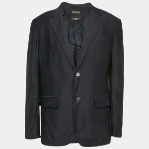 Zegna Navy Blue Wool Single Breasted Blazer L