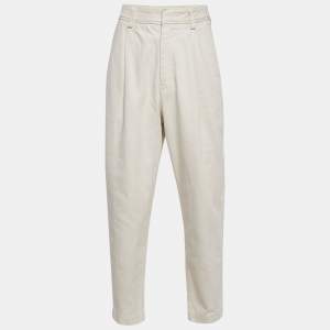 Zegna Off-White Gabardine Cotton Pleated Pants M