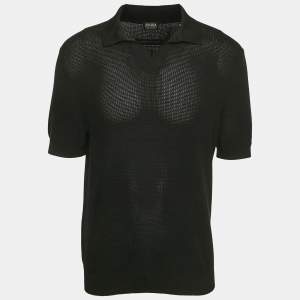 Z Zegna Black Knit Cotton Polo T-Shirt M