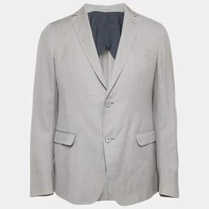 Z Zegna Grey Ramie and Linen Single Breasted Blazer L