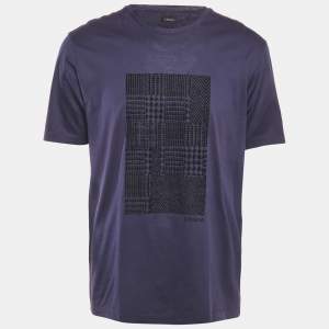 Pre Owned Z Zegna Blue Velvet Flocked Jersey T-Shirt L