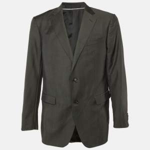 Pre Owned Z Zegna Charcoal Grey Wool & Mohair Button Front Blazer XXL