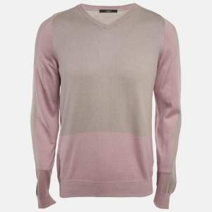 مملوكة مسبقًا Z Zegna Purple/Grey Cotton Knit Crewneck Sweatshirt L