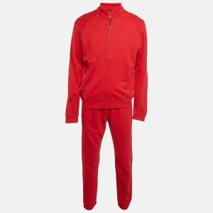 Pre Owned مجموعة زد زينيا قطن أحمر بنقش الشعار مقاس كبير/متوسط