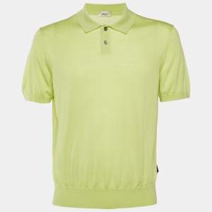 مملوكة مسبقًا Z Zegna Lime Yellow Wool Knit Polo T-Shirt L