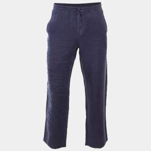مملوكة مسبقًا Z Zegna Navy Blue Linen Straight Leg Pants S