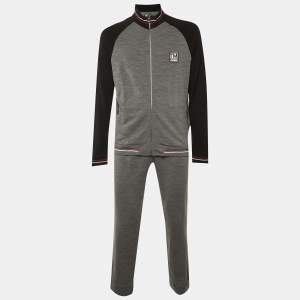 مملوكة مسبقًا Z Zegna Grey & Black Wool Knit Track Jacket & Pants XL