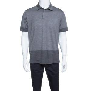 Z Zegna Techmerino Grey Contrast Trim Polo T-Shirt L