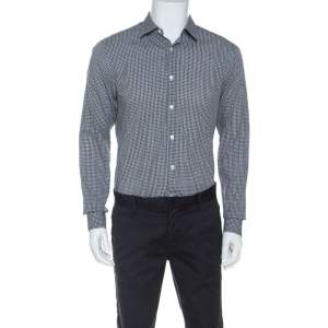 Z Zegna Monochrome Cotton Patterned Jacquard Slim Fit Shirt M
