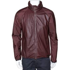 Z Zegna Maroon Leather Hood Detail Zip Front Jacket M
