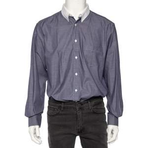 Z Zegna Ink Blue Cotton Contrast Collar City Shirt L