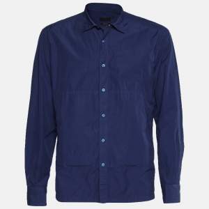Z Zegna Blue Cotton Pocket Detail Regular Fit Shirt XXL
