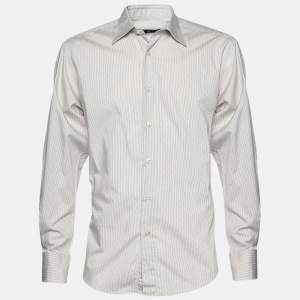 Z Zegna Beige Striped Embroidered Long Sleeve Shirt M