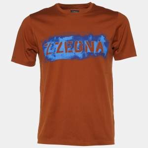 Z Zegna Brown Jersey Logo Print Crew Neck T-Shirt S