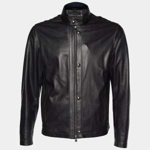Z Zegna Brown Leather Zip Front Jacket M