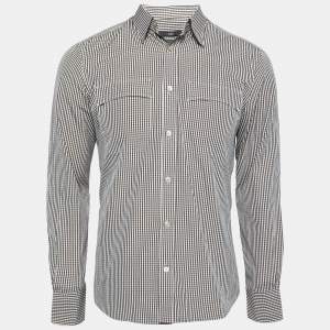 Z Zegna Brown Checkered Cotton Button-Front Shirt M   