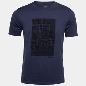 Z Zegna Navy Blue Cotton Printed T-Shirt S