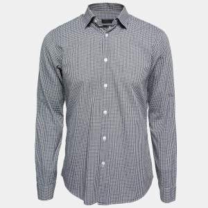 Z Zegna Black Checked Cotton Button Front Slim Fit Shirt L