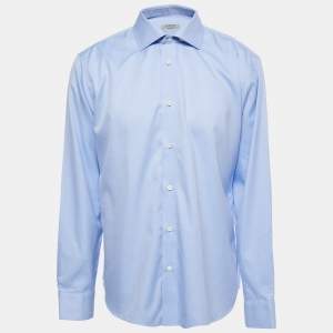 Z Zegna Blue Cotton Wash & Go Long Sleeve Shirt XXL