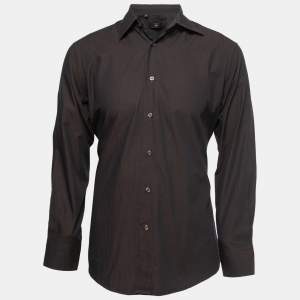 Z Zegna Dark Brown Patterned Cotton Button Front Shirt M