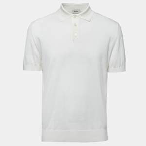 Z Zegna White Cotton Knit Polo T-Shirt L