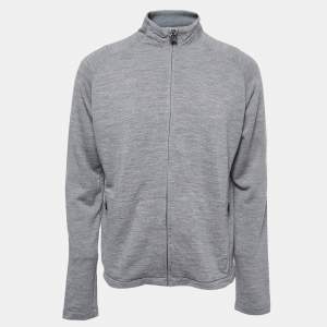 Z Zegna Grey Wool Techmerino Zip Front Sweatshirt L