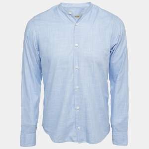 Z Zegna Blue Cotton Button Front Full Sleeve Shirt S