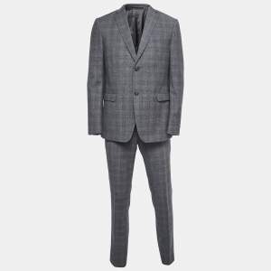 Z Zegna Grey Patterned Wool Suit L