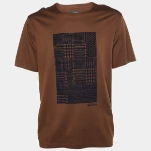 Z Zegna Brown Flocked Detail Cotton Knit T-Shirt XL