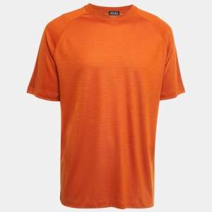 Z Zegna Orange Wool Crew Neck Half Sleeve T-Shirt XL