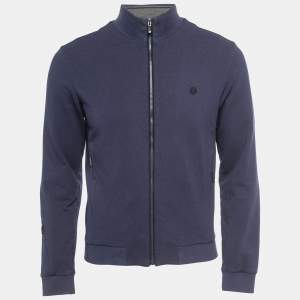 Z Zegna Navy Blue Cotton & Modal Knit Zip Up Jacket S