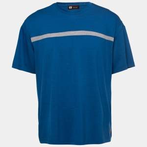 Z Zegna Techmerino Blue Wool Stripe Paneled Crew Neck T-Shirt L