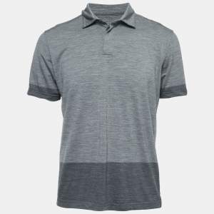 Z Zegna Techmerino Grey Jersey Polo T-Shirt L
