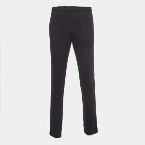 Z Zegna Techmerino Black Wool Contrast Stripe Detail Drawstring Pants L