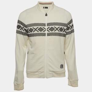 Z Zegna Techmerino Cream Patterned Wool Zip Front Sweatshirt M