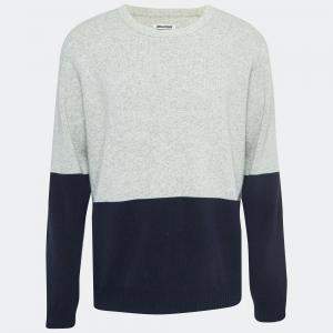Zadig & Voltaire Grey/Navy Blue Wool Round Neck Rod Jumper XL