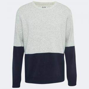 Zadig & Voltaire Grey/Navy Blue Wool Crew Neck Rod Jumper M