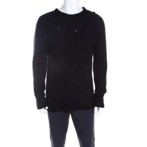 Zadig and Voltaire Black Distressed Knit Merino Wool Jeremy Raye Sweater M