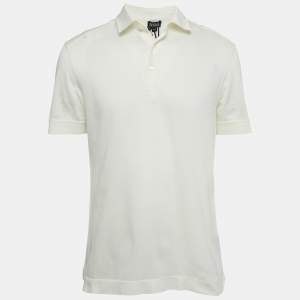 Pre Owned Zegna Off-White Cotton Polo T-Shirt L