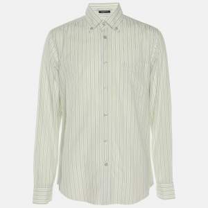 Pre Owned Zegna Sport Green/Grey Stripe Cotton Long Sleeve Shirt M