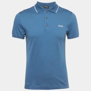 Pre Owned Zegna Sport Blue Cotton Polo T-Shirt S