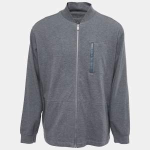 Zegna Sport Grey Cotton Zip-Up Jacket 2XL