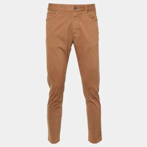 Pre Owned بنطلون جينز زينيا دينم بني ضيق مقاس كبير (وسط 34 بوصة)