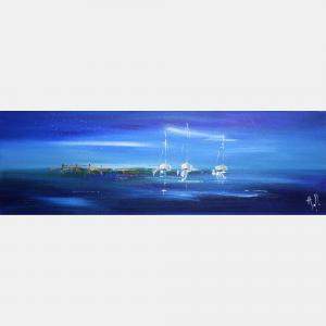 Tableau Trio De Voiliers Au Mouillage By Axelle Bosler, France,2020 (20 X 60)
