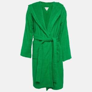 Pre Owned Bottega Veneta Green Intreccio Pattern Cotton Terry Bathrobe M