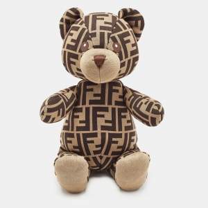Fendi Kids Brown FF Logo Jersey Teddy Bear