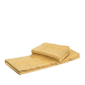 Gianni Versace Mustard Yellow Medusa Pattern 13 Pc Table Cloth & Napkin Set