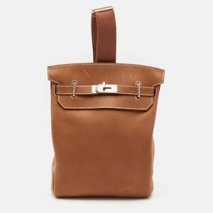 Hermès Fauve Barenia Faubourg Leather Palladium Finish Hac A Dos GM Backpack