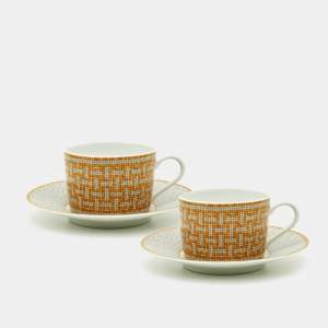  Hermès Mosaique AU 24 Gold Tea Cup and Saucer Set