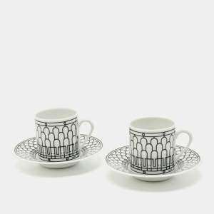 Hermès Black/White H Deco Coffee Cup and Saucer Set of 2